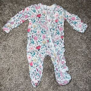 Caden Lane Floral Footie - Pink and Green